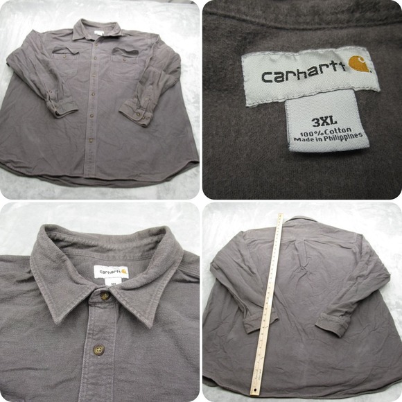 Carhartt Other - Carhartt Shirt Mens 3XL‎ Gray Pockets Chamois Tall Sleeve Heavyweight Button Up